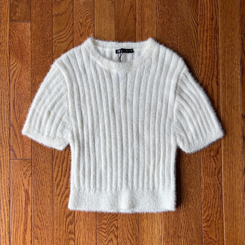 Zara Cream Fuzzy Knit Sweater